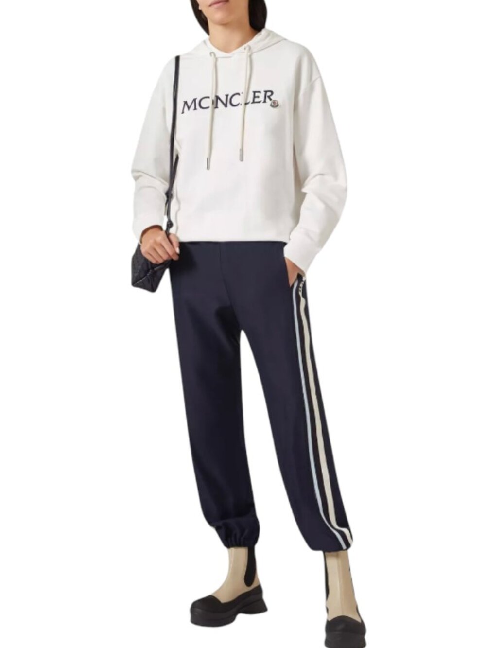 Moncler Logo Hooded Sweatshirt Hoodie Womens Large White Cotton Long Sleeve